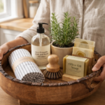 Rustic Wooden Serving Tray with Natural Bark Edge