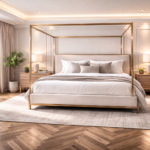 Aurelius Minimalist Gold Canopy Bed