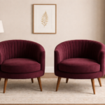 Burgundy Channel-Tufted Barrel Chairs