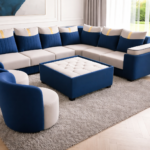 Royal Duo-Tone L-Shaped Sectional with Ottoman & Barrel Chairs