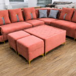 Horizon Peach Plush Sectional with Integrated Shelving