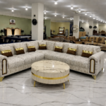 Fluted Fabric Sofa Set with Marble-Top Coffee Table